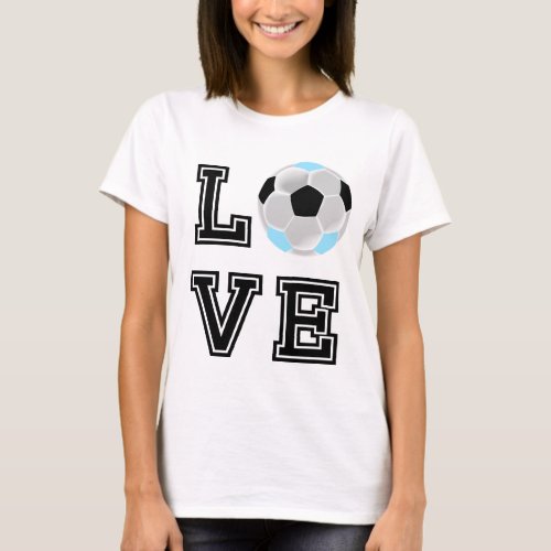 Love Baby Blue Soccer _ Black Letters   T_Shirt