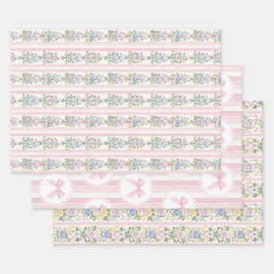 Love Baby Blush Pink Coquette Bow Floral Wrapping Paper Sheets