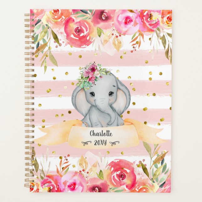 Love Baby Elephant Pink Girl Daily Diary Planner (Front)