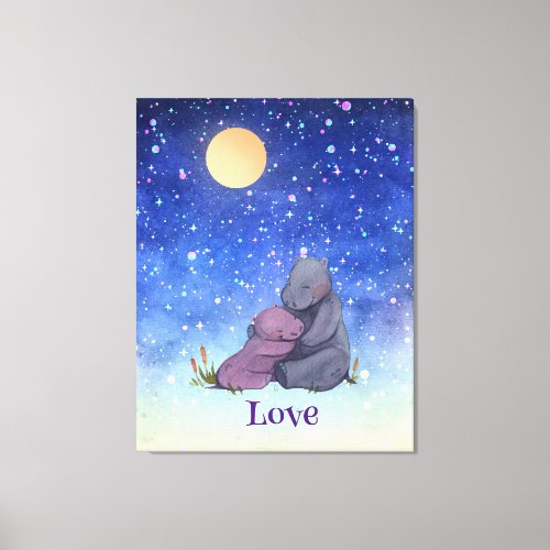 Love Baby Hippo and her Mother Canvas Print
