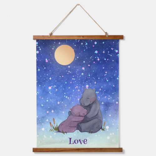 Love Baby Hippo and her Mother Hanging Tapestry