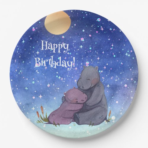 Love Baby Hippo and her Mother Paper Plates