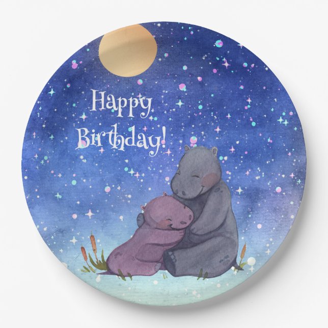 Love, Baby Hippo and her Mother, Paper Plates (Front)