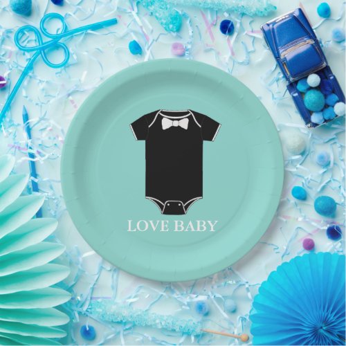 Love Baby Little Man Tuxedo Sprinkle Shower Party Paper Plates