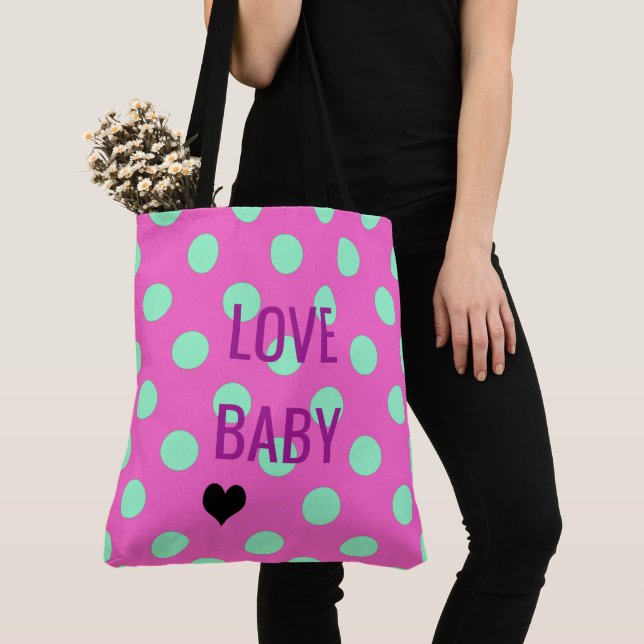Love Baby Polka Dot Sprinkle Bridal Pink Shower Tote Bag (Close Up)