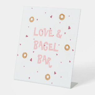 "LOVE & BAGEL BAR" White Hearts & Bagels Pedestal Sign