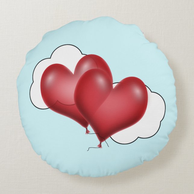 Love Balloon Hearts Valentine Round Pillow (Back)