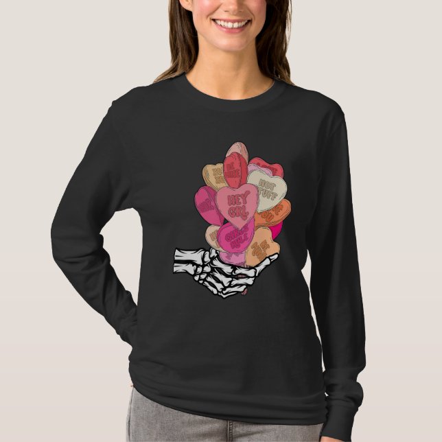 Love Balloon Skeleton Hand Happy Valentine's Day H T-Shirt (Front)