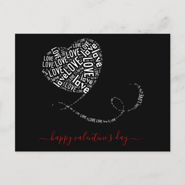 Love Balloon Word Art Valentine's Day Postcard (Front)