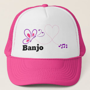 Love Banjo Pink Purple Butterfly Heart Trucker Hat