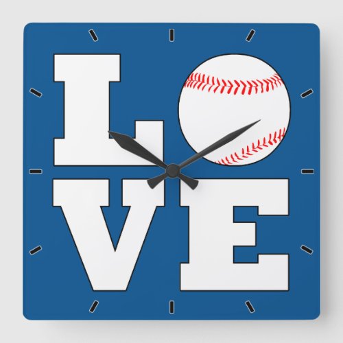 LOVE Baseball Custom Team Color Sports Player Square Wall Clock