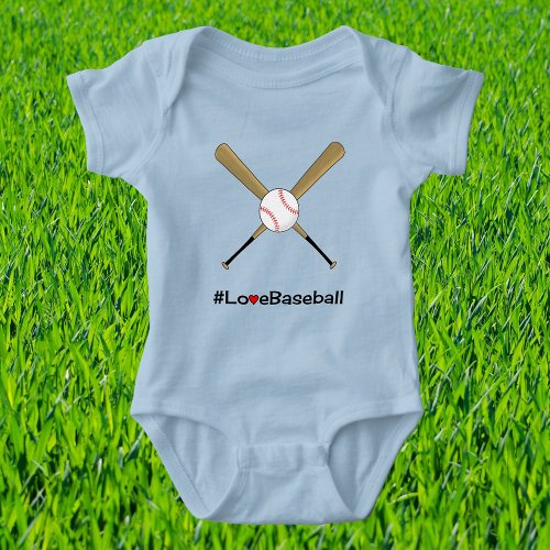 Love baseball hashtag slogan sports baby bodysuit