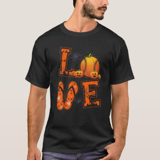 LOVE Baseball Lovers Players Pumpkin Witch Hallowe T-Shirt