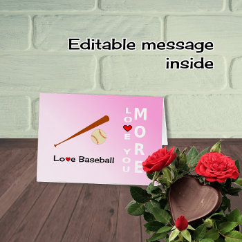 Love Baseball Romantic Pink Sports Valentines Card by CardsbyJules at Zazzle