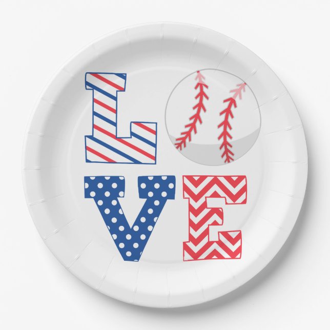 Love Baseball Sports Paper Plates (Front)