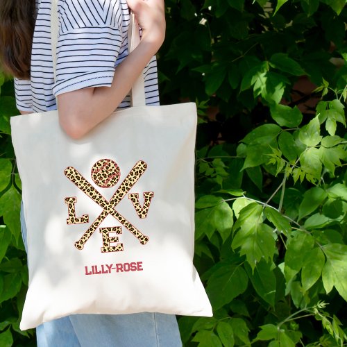 Love Baseball _ Stylish Leopard Typography Tote Bag