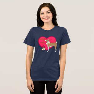 Love Basenji Dog & Coffee Red & White Sighthound Tri-Blend Shirt