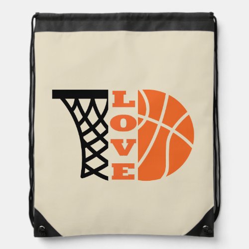 Love Basketball hoop and orange ball Drawstring Bag