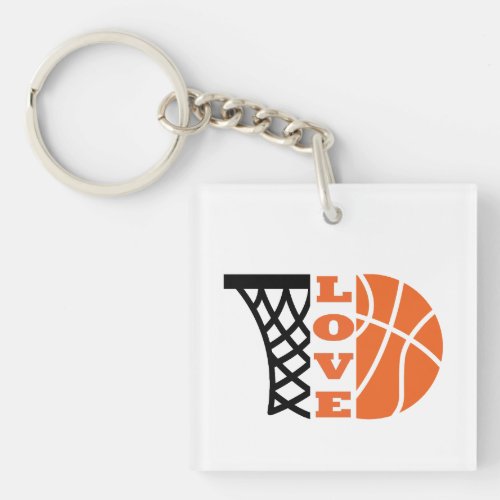 Love Basketball hoop and orange ball Keychain