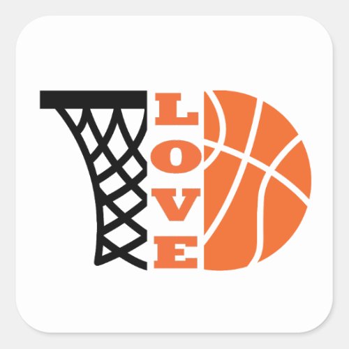 Love Basketball hoop and orange ball Square Sticker