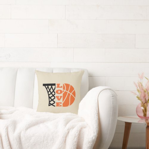 Love Basketball hoop and orange ball Throw Pillow