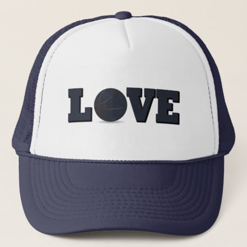 love basketball with blue ball trucker hat