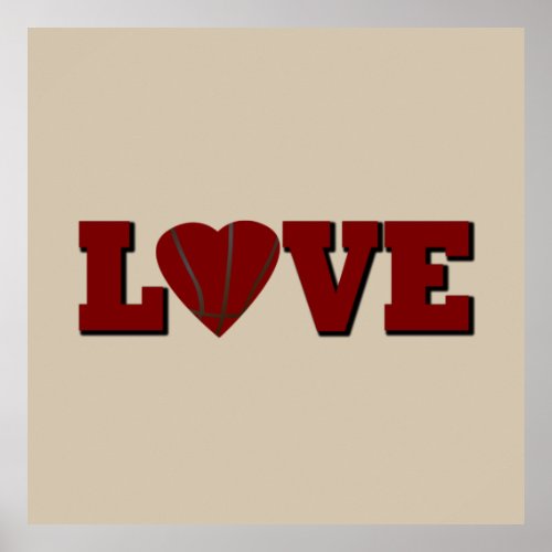 Love basketball with red heart poster
