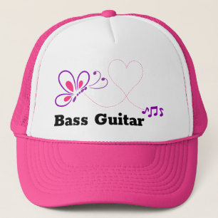 Love Bass Guitar Pink Purple Butterfly Heart Trucker Hat