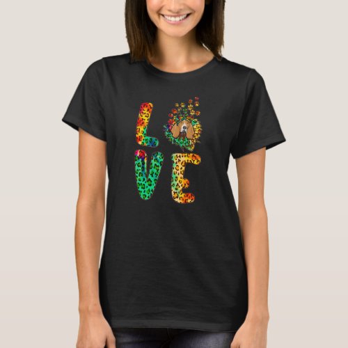 Love Basset Hound Dog Sunflower Tie Dye Leopard T_Shirt