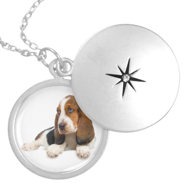 Love Basset Hound Puppy Dog Pendant Necklace (Front)