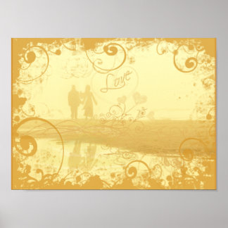 Love Beach Couple Grunged and Swirled Poster