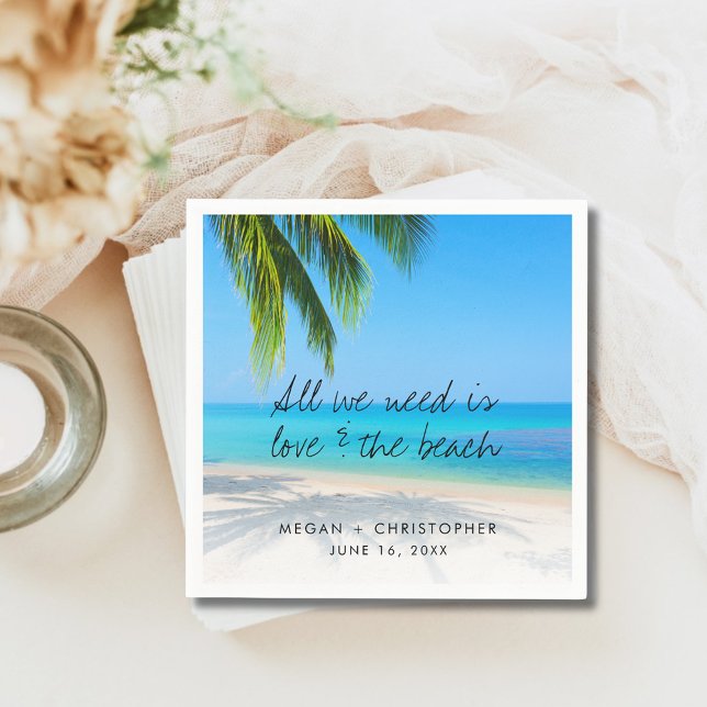 Love Beach Quote Palm Tree Destination Wedding Napkins (Destination Beach Wedding Reception Napkins)