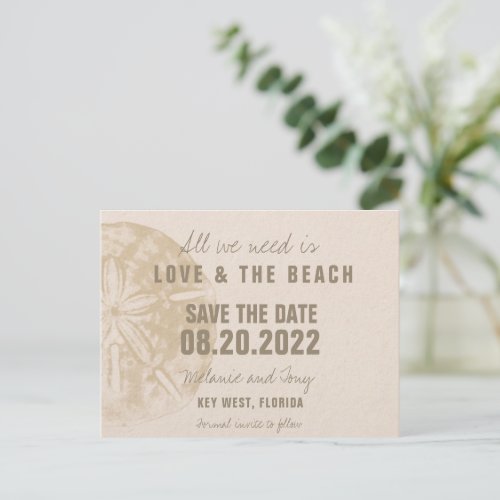 Love Beach Sand Dollar Wedding Save the Date Announcement Postcard