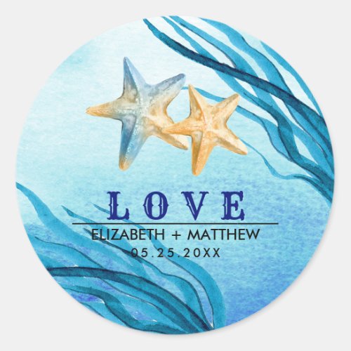Love Beach Starfish Custom Wedding  Classic Round Sticker