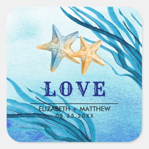 Love Beach Starfish Custom Wedding  Square Sticker