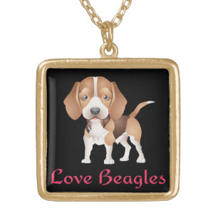 Love Beagle Puppy Dog Black Pendant Necklace