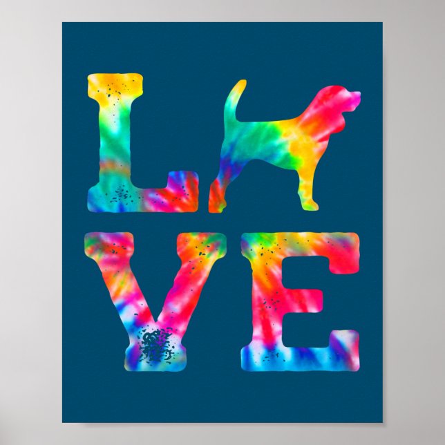 Love Beagle Tie Dye Dog Mom Dad  Poster (Front)