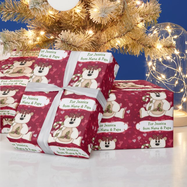 Love Bear Grandchild Personalized Christmas Wrapping Paper (Holidays)