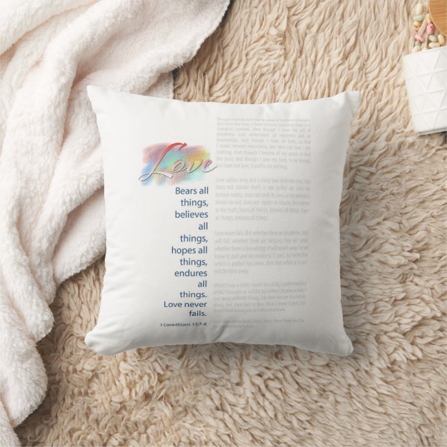 Love Bears All Things 1 Corinthians 13 Bible Verse Throw Pillow (Blanket)