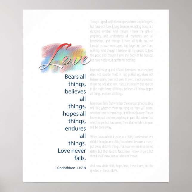 Love Bears All Things Bible Verse Poster (Front)