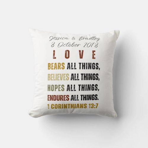 LOVE bears all things  Christian T_Shirt Throw Pillow