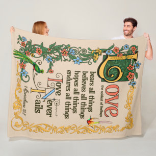 Love Bears All Things Never Fails Bible Verse Poem Fleece Blanket
