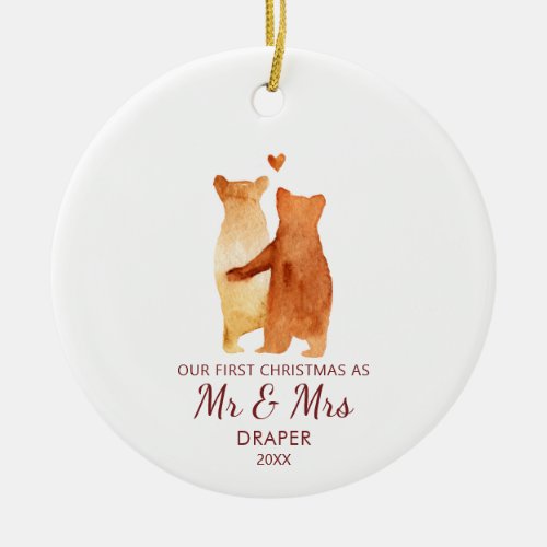 Love Bears Personalized Newlywed Mr Mrs Couple Ceramic Ornament