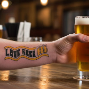 Love Beer Retro Temporary Tattoo
