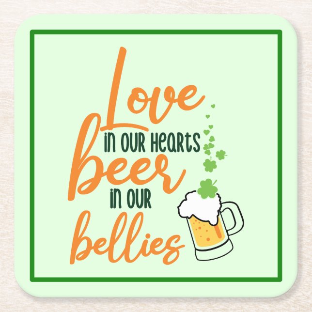 Love & Beer St. Patrick’s Day Fun-61146 Hoodie Square Paper Coaster (Front)