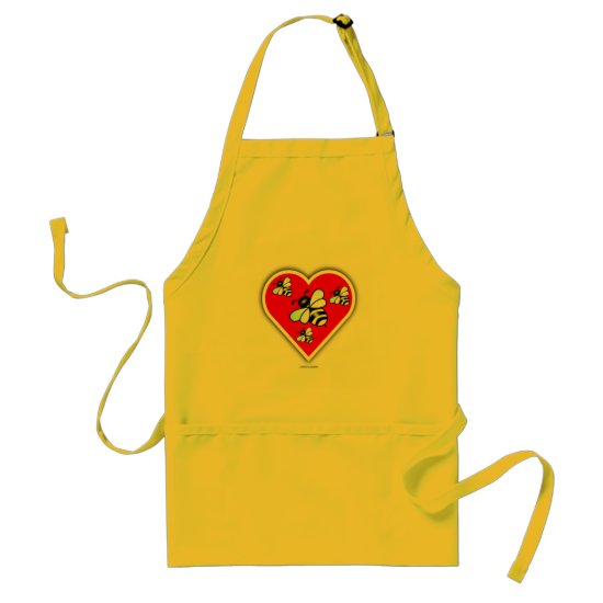 Love Bees (Four Bees Within Red Heart) Adult Apron