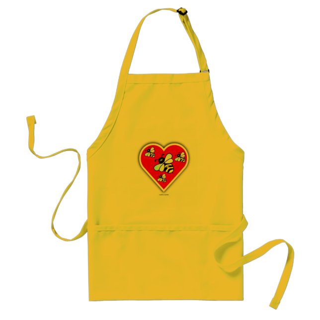 Love Bees (Four Bees Within Red Heart) Adult Apron (Front)