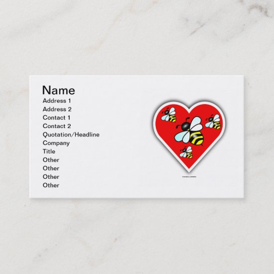 Love Bees (Four Bees Within Red Heart) Business Card