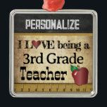 Love being a 3rd Grade Teacher | Vintage Metal Ornament<br><div class="desc">Third Grade School Teacher Christmas Ornament ready for you to personalize. ⭐This Product is 100% Customizable. Graphics and / or text can be added, deleted, moved, resized, changed around, rotated, etc... 99% of my designs in my store are done in layers. This makes it easy for you to resize and...</div>