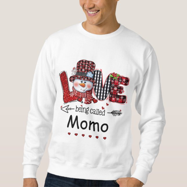 Love being called Momo Snowman Christmas Red Plaid Sweatshirt (Front)